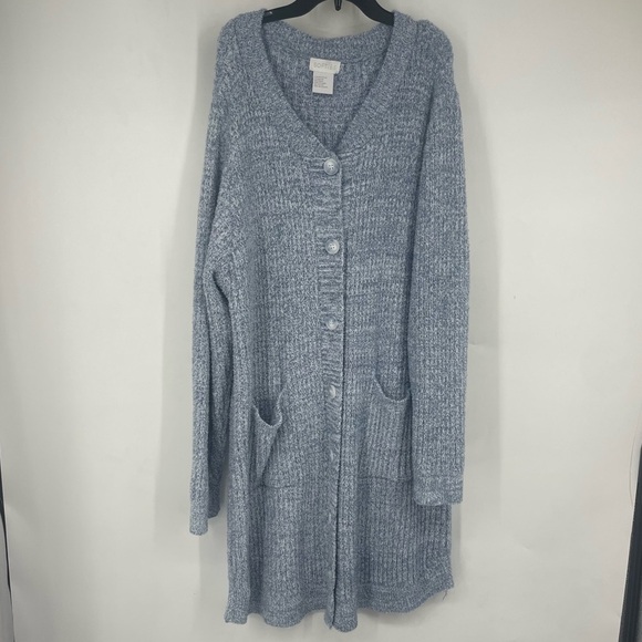 Softies Plus Size 2X 3X Blue Longline Cardigan Button Up Marshmallow Soft Comfy - Picture 1 of 5